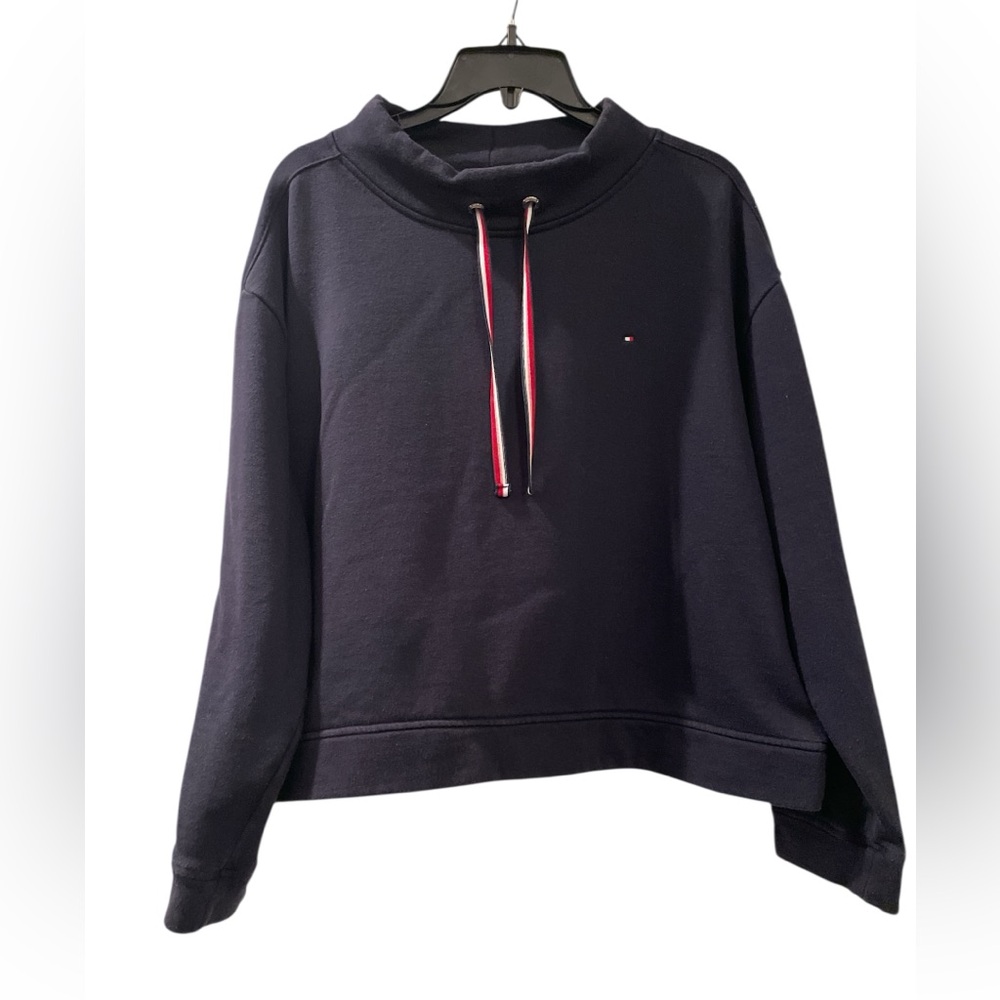 Tommy Hilfiger Women’s Cropped Drawstring Navy Sweatshirt Size XL